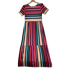 MSquared Womens Multicolor Striped Tiered Maxi Dress Sz Small